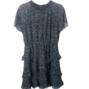 Madewell Women's Semi-Sheer Lined Short Sleeve Animal Print Back Zip Dress 8